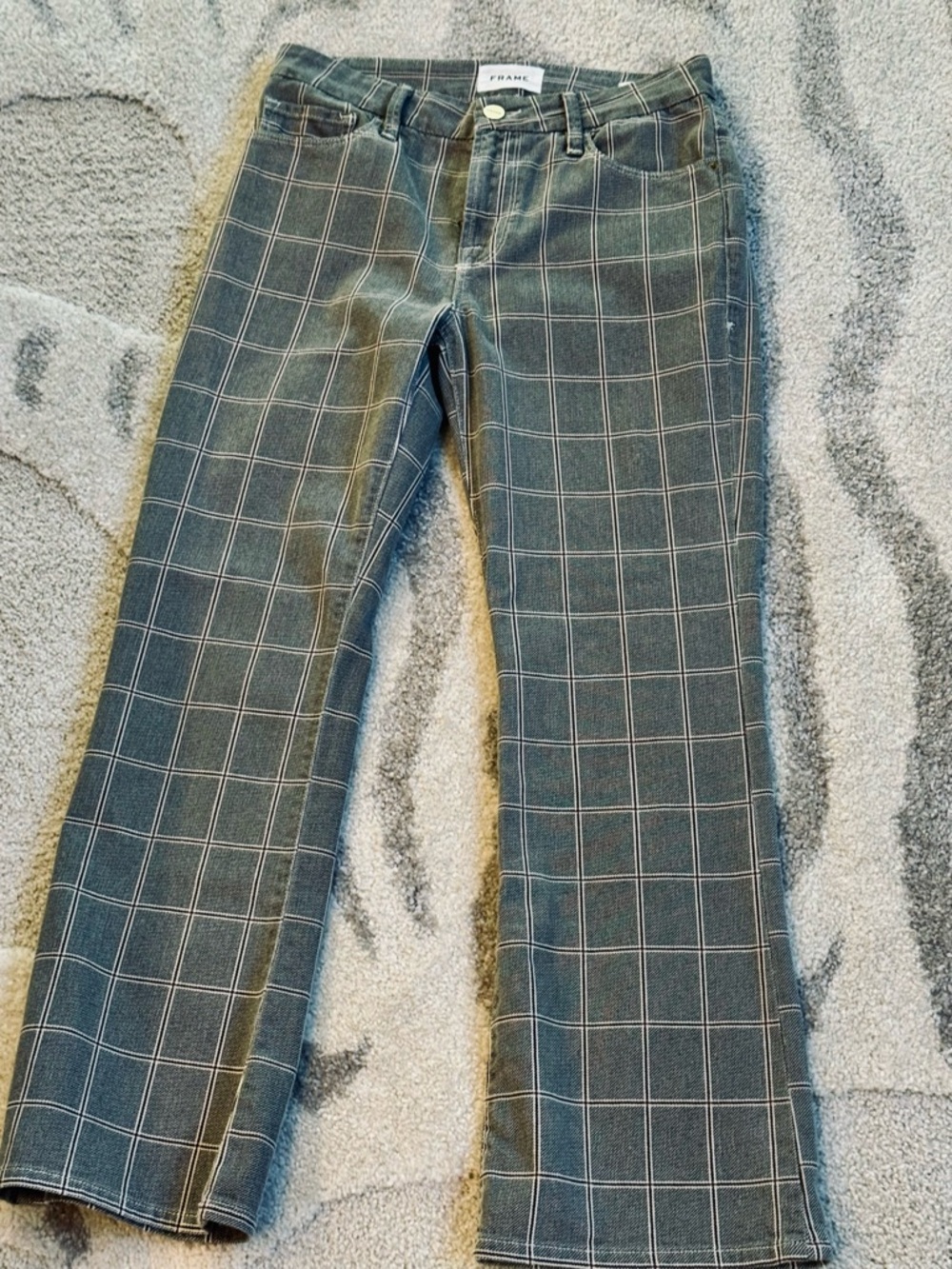 Frame Denim Gray Plaid Straight Leg Jeans